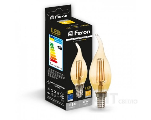 Світлодіодна лампа C37 Свічка на вітрі Feron LB-159 Золото 6W E14 2200K Filament