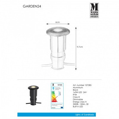 Вуличний світильник MarkSlojd Sweden GARDEN 24 Decklight 3W 60mm Black 107285