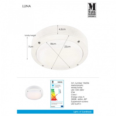Стельовий світильник MarkSlojd Sweden LUNA Plafond White 106536