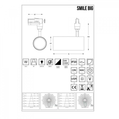 Трековый светильник Ideal Lux SMILE 30W CRI90 36° 3000K BK 189925