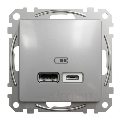 Розетка USB тип A+C 2.4A, алюміній, Sedna Design & Elements SDD113402, Schneider Electric