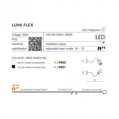 Бра-спот AZzardo LUMI FLEX BK AZ4561