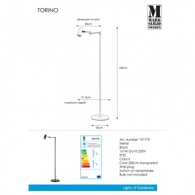 Торшер MarkSlojd Sweden Torino 1L 107779