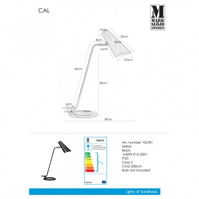 Настольная лампа MarkSlojd Sweden CAL Table 1L Black 106781