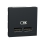 Розетка USB подвійна для заряджання, 2.1А, 2 модулі, антрацит, Unica New, NU341854 Schneider Electric