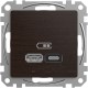 Розетка USB тип A+C 45Вт, венге, Sedna Design & Elements SDD181404, Schneider Electric
