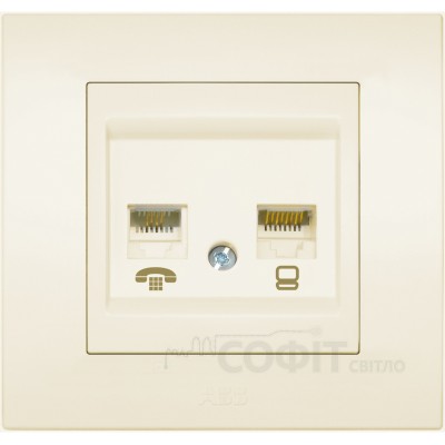 Розетка TF RJ11, комп'ютерна RJ45 CAT6 ABB Cosmo бежевий 619-010300-249