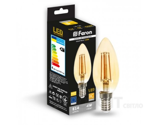 Світлодіодна лампа C37 Feron LB-158 золото 6W E14 2200K Filament