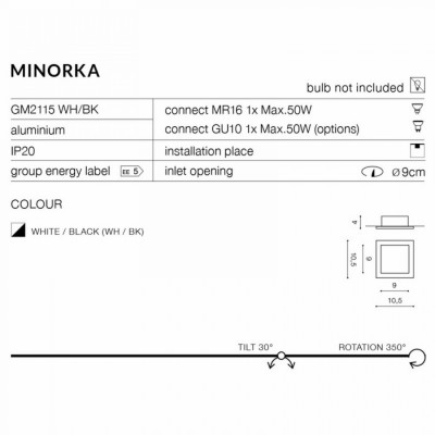 Точковий світильник AZzardo MINORKA BK/BK AZ4142 Точковий світильник AZzardo MINORKA BK/BK AZ4142