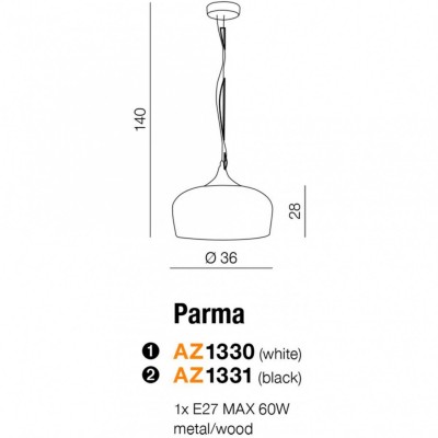 Подвесной светильник AZzardo PARMA WHITE AZ1330 Подвесной светильник AZzardo PARMA WHITE AZ1330