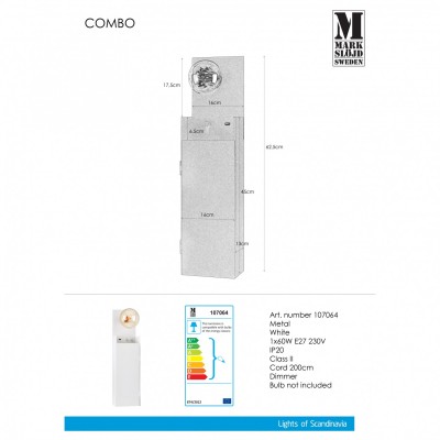 Бра MarkSlojd Sweden COMBO Wall 1L Sandy White 107064 Бра MarkSlojd Sweden COMBO Wall 1L Sandy White 107064