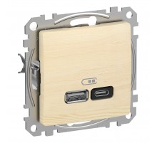 Розетка USB тип A+C 45Вт, береза, Sedna Design & Elements SDD180404, Schneider Electric