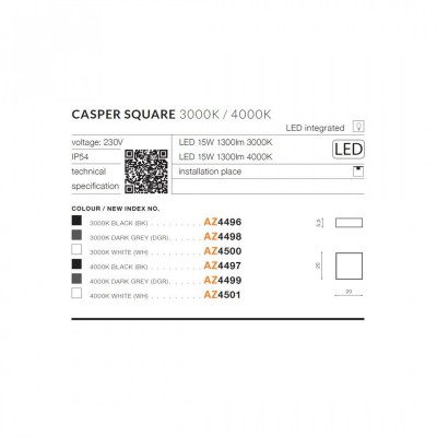 Потолочный светильник AZzardo CASPER SQUARE 4000K DGR AZ4499