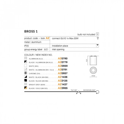 Точечный светильник AZzardo BROSS 1 WHITEALUMINIUM AZ0781