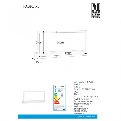 Бра MarkSlojd Sweden PABLO XL Wall White 107564