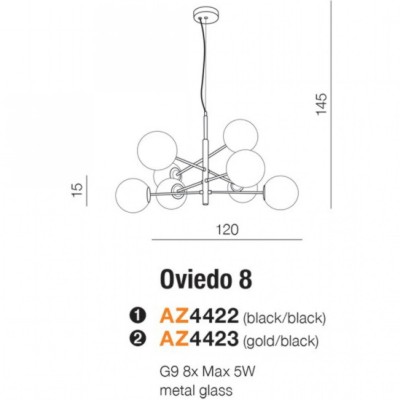 Люстра AZzardo OVIEDO 8 BK/BK AZ4422