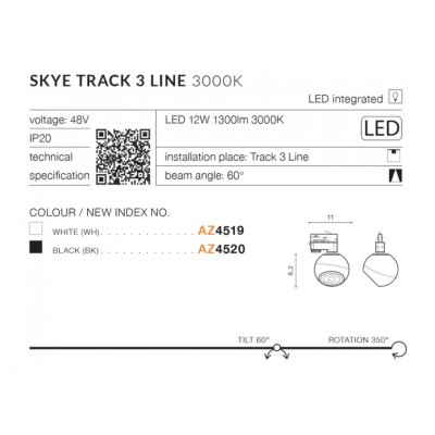 Трековий світильник AZzardo SKYE TRACK 3LINE 12W 3000K WH AZ4519