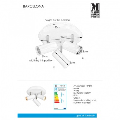 Спот MarkSlojd Sweden BARCELONA Ceiling 3L White 107349