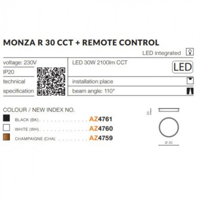 Стельовий світильник AZzardo MONZA R 30 CCT REMOTE CONTROL (CHA) AZ4759 Стельовий світильник AZzardo MONZA R 30 CCT REMOTE CONTROL (CHA) AZ4759
