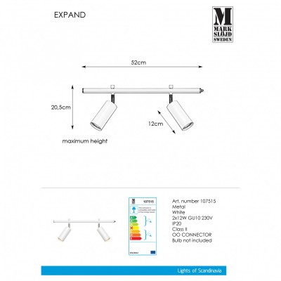Спот MarkSlojd Sweden EXPAND Spot 2L 50cm Gu10 Cylinder White 107515