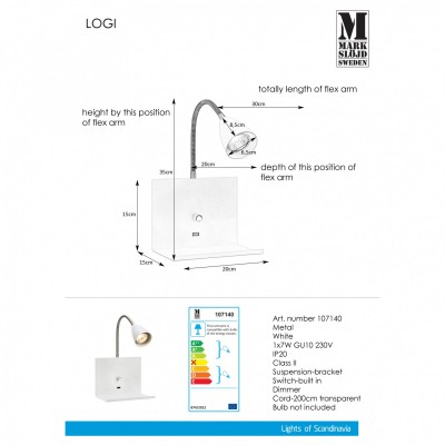Бра MarkSlojd Sweden LOGI Wall 1L White 107140