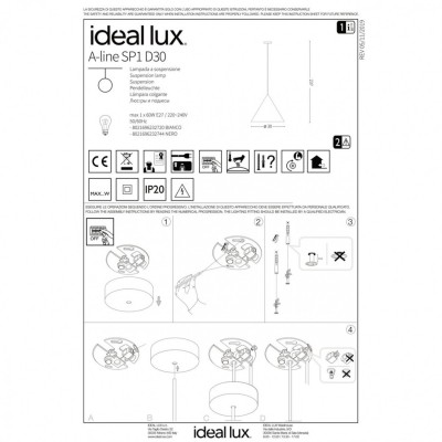 Подвесной светильник Ideal Lux A-LINE SP1 D30 NERO 232744