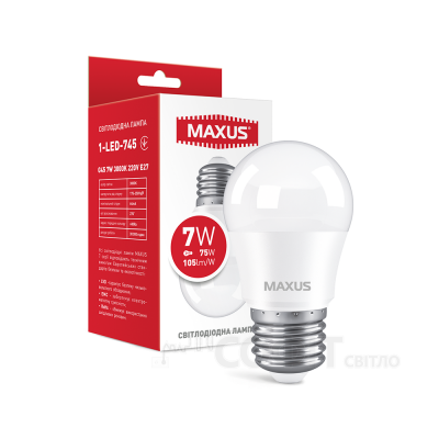 Лампа светодиодная G45 Maxus 1-LED-745 7W 3000K 220V E27