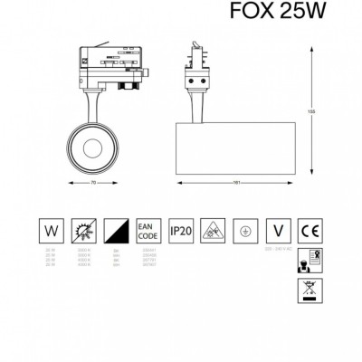 Трековый светильник Ideal Lux Fox 25w cri80 35° 4000k 267791 Трековый светильник Ideal Lux Fox 25w cri80 35° 4000k 267791