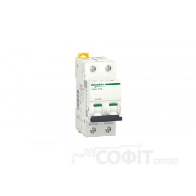 Автоматичний вимикач 1А, 2 полюси, крива B, 6кА Schneider Electric Acti9 iC60N A9F73301
