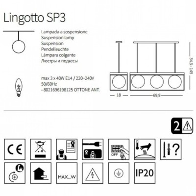 Подвесной светильник Ideal Lux Lingotto sp3 single 251110 Подвесной светильник Ideal Lux Lingotto sp3 single 251110
