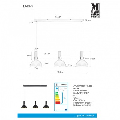 Підвісний світильник MarkSlojd Sweden LARRY Pendant 3L Black/Chrome 106855 Підвісний світильник MarkSlojd Sweden LARRY Pendant 3L Black/Chrome 106855