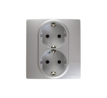 Розетка двойная с заземлением, со шторками, алюминий, Legrand Etika 672433