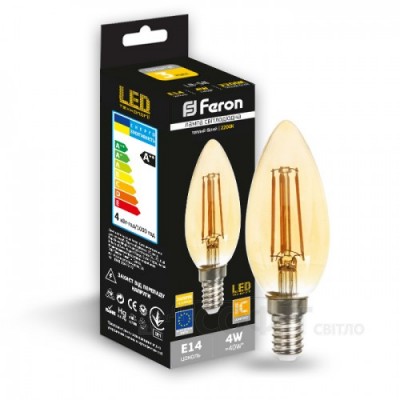 Лампа светодиодная C37 Feron LB-158 золото 6W E14 2200K Filament