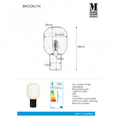 Настольная лампа MarkSlojd Sweden BROOKLYN Table 1L 44cm Black/Opal 107482
