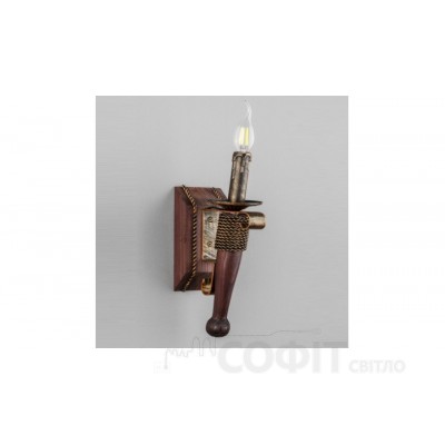 Бра деревянная Факел 1 лампа, дерево венге, металл патина бронза, свеча, D-9см, ФС 131