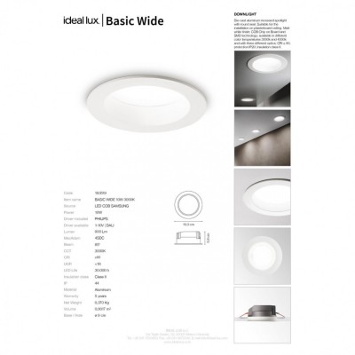 Точечный светильник Ideal Lux BASIC WIDE 10W 3000K 193519
