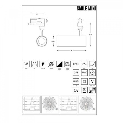 Трековий світильник Ideal Lux SMILE 15W CRI80 36° 3000K BK 189765