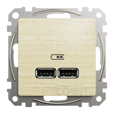 Розетка USB тип A+A 2.1A, береза, Sedna Design & Elements SDD180401, Schneider Electric