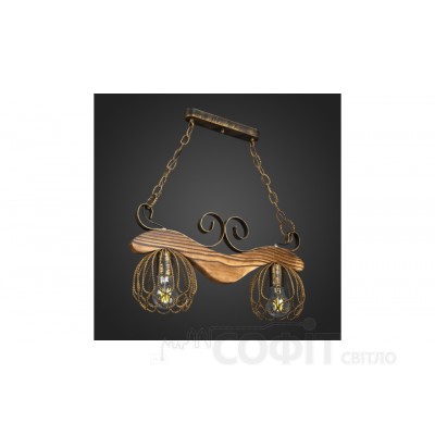 Люстра деревянная Коромысло на цепи 2 лампы, дерево состаренное, D-50см, ФС 016