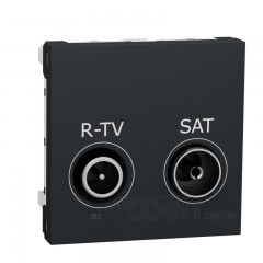 Розетка  R-TV SAT проходная, 2 модуля, антрацит, Unica New, NU345654 Schneider Electric