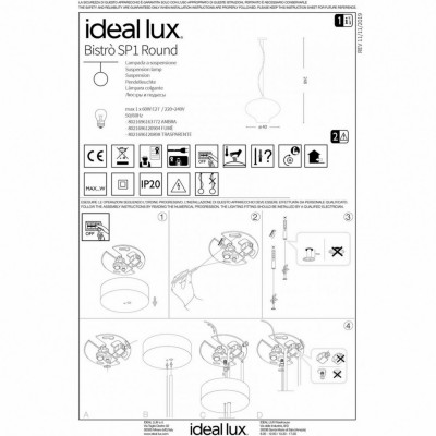 Подвесной светильник Ideal Lux BISTRO' SP1 ROUND TRASPARENTE 120898