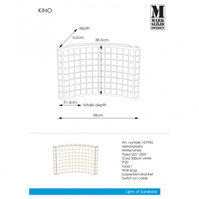 Бра MarkSlojd Sweden KINO Wall/Ceiling LED White 107945
