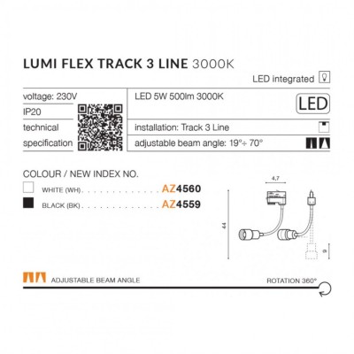 Трековый светильник AZzardo LUMI FLEX TRACK 3LINE 5W 3000K BK AZ4559