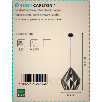 Світильник підвісний Eglo 49254 CARLTON 1