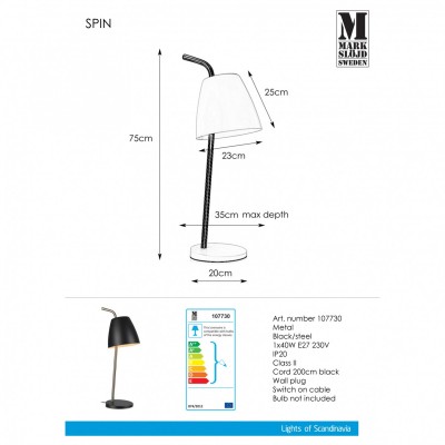 Настільна лампа MarkSlojd Sweden SPIN Table 1L Black/Steel 107730