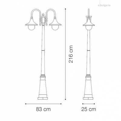 Фонарный столб Ideal Lux CIMA PT2 NERO ANTICO 024097 Фонарный столб Ideal Lux CIMA PT2 NERO ANTICO 024097