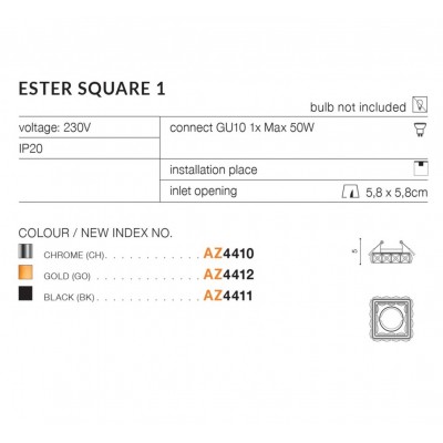 Светильник точечный хрустальный Azzardo AZ4410 Ester Square 1 CH Светильник точечный хрустальный Azzardo AZ4410 Ester Square 1 CH
