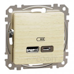 Розетка USB тип A+C 2.4A, береза, Sedna Design & Elements SDD180402, Schneider Electric