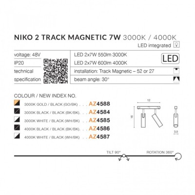 Трековий світильник AZzardo NIKO 2 TRACK MAGNETIC 2x7W 3000K BK/BK AZ4584