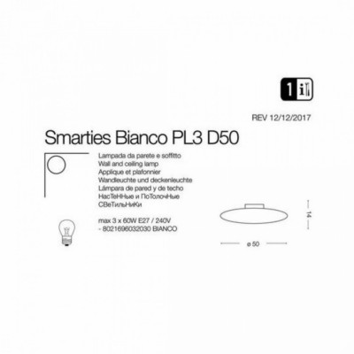 Стельовий світильник Ideal Lux SMARTIES PL3 D50 BIANCO 032030 Стельовий світильник Ideal Lux SMARTIES PL3 D50 BIANCO 032030